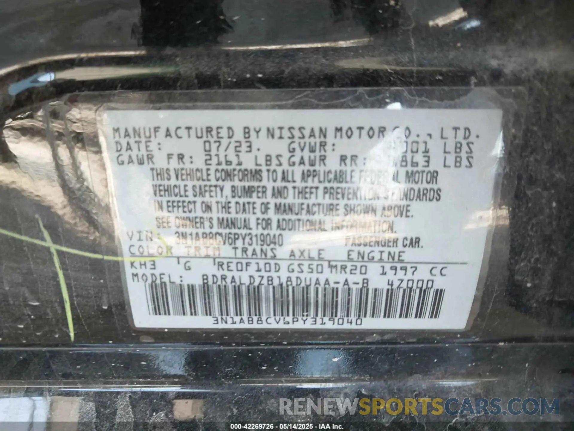 9 fotografías del automóvil dañado 3N1AB8CV6PY319040 NISSAN SENTRA 2023