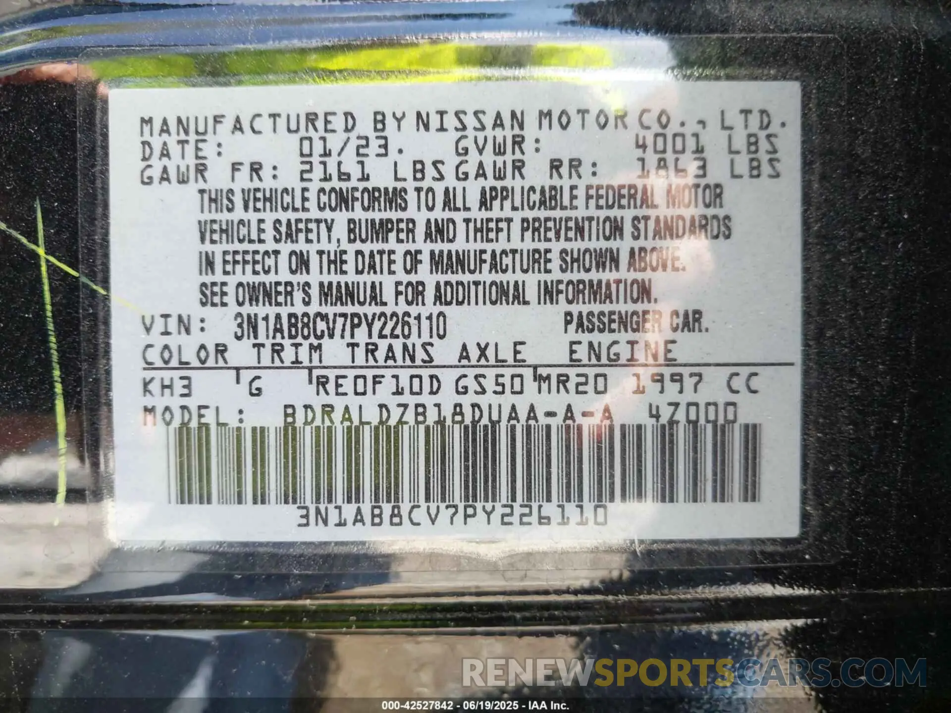 9 fotografías del automóvil dañado 3N1AB8CV7PY226110 NISSAN SENTRA 2023