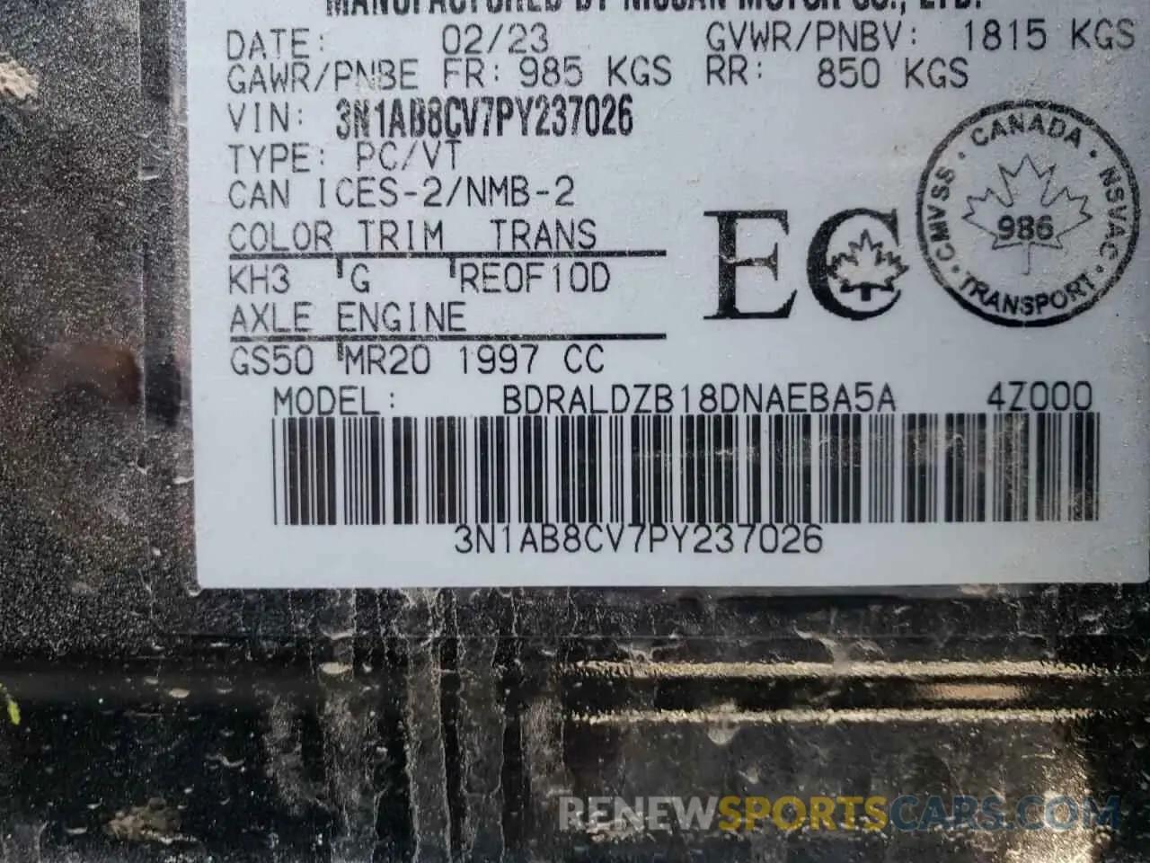 13 fotografías del automóvil dañado 3N1AB8CV7PY237026 NISSAN SENTRA 2023