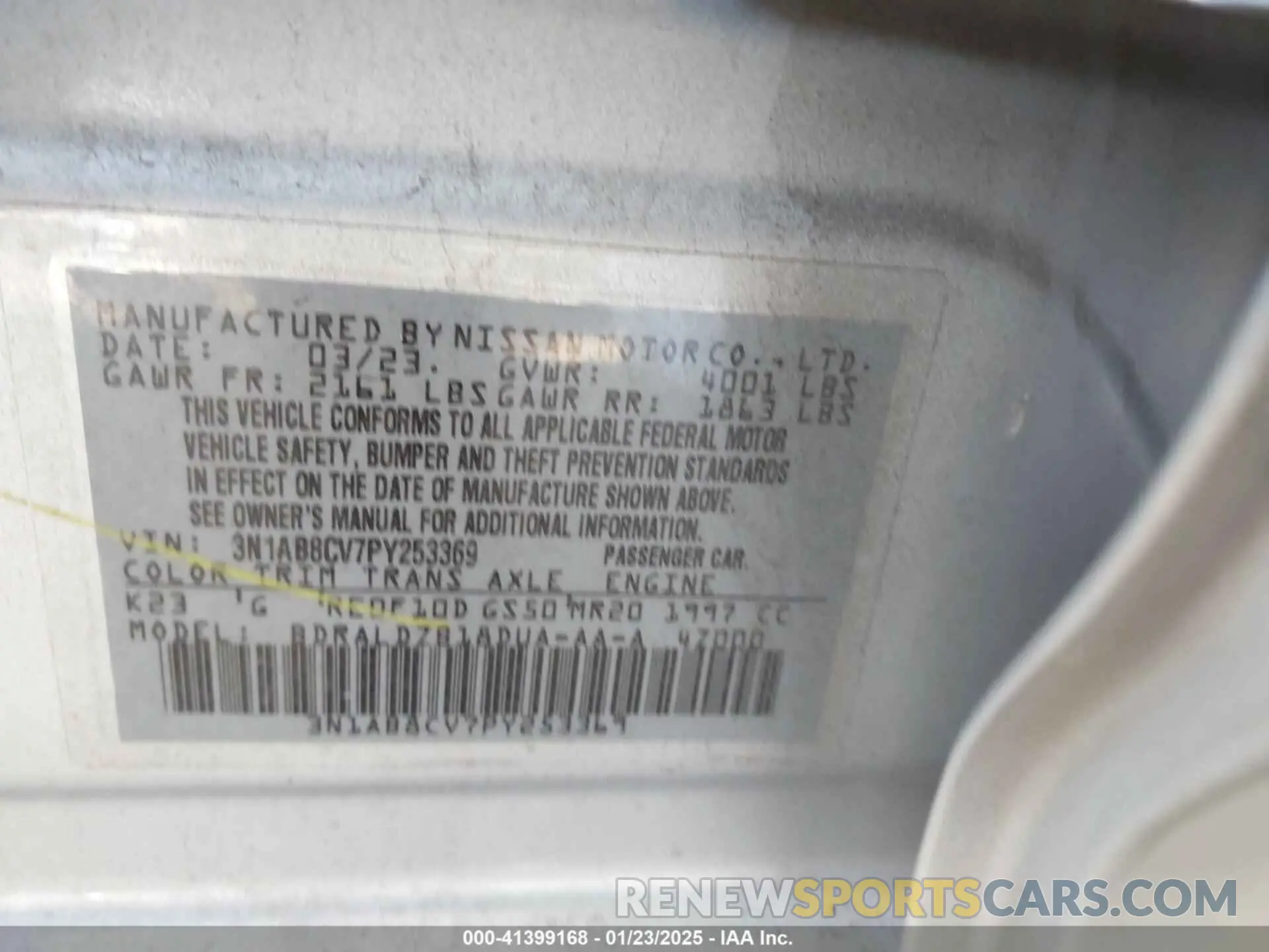9 fotografías del automóvil dañado 3N1AB8CV7PY253369 NISSAN SENTRA 2023