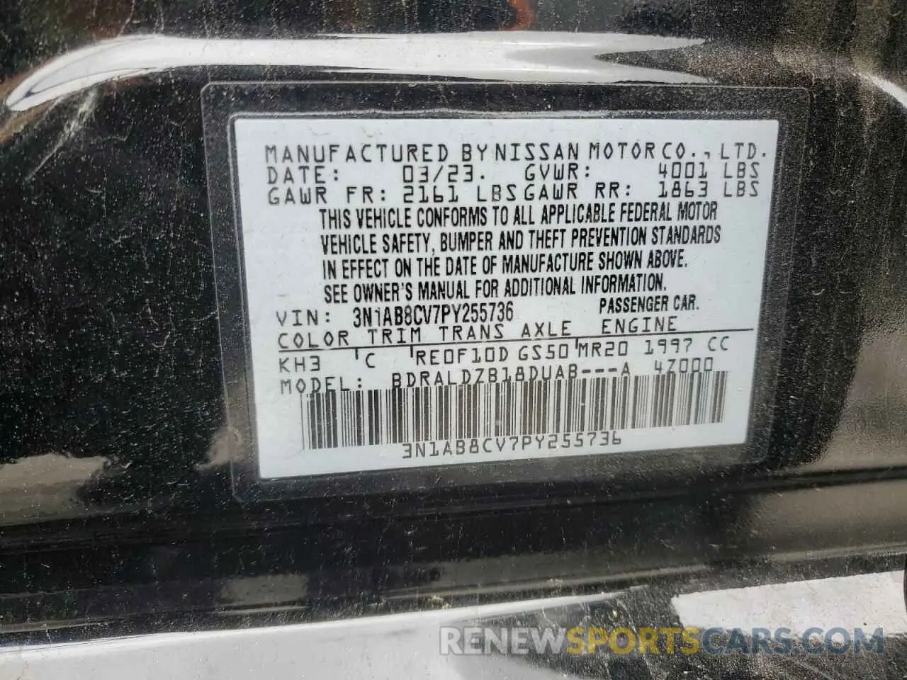 14 fotografías del automóvil dañado 3N1AB8CV7PY255736 NISSAN SENTRA 2023