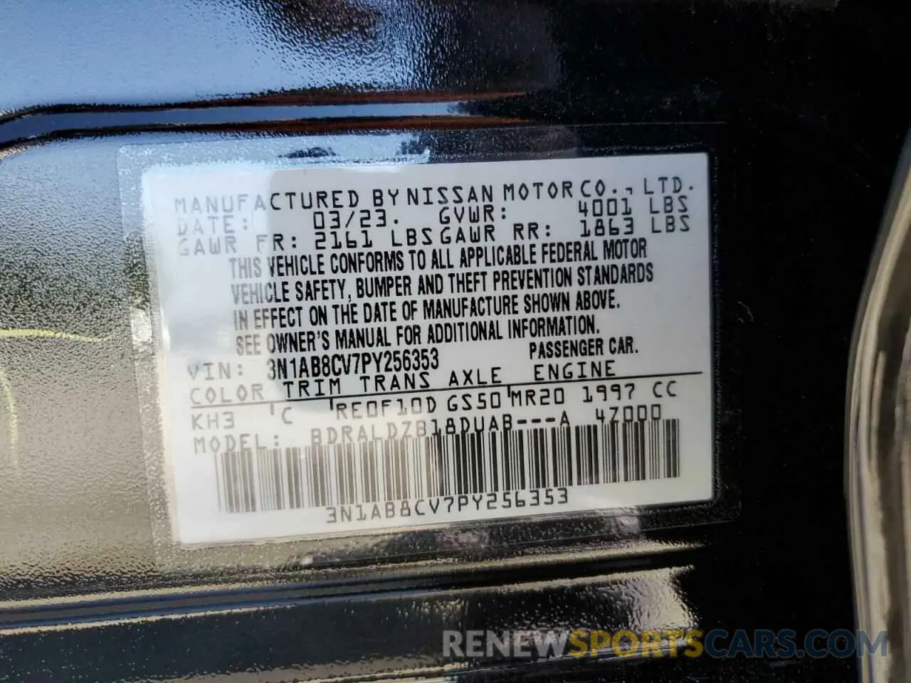 15 fotografías del automóvil dañado 3N1AB8CV7PY256353 NISSAN SENTRA 2023