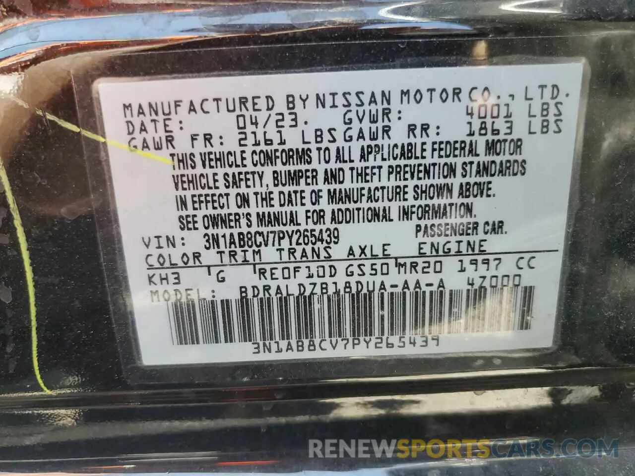 12 fotografías del automóvil dañado 3N1AB8CV7PY265439 NISSAN SENTRA 2023