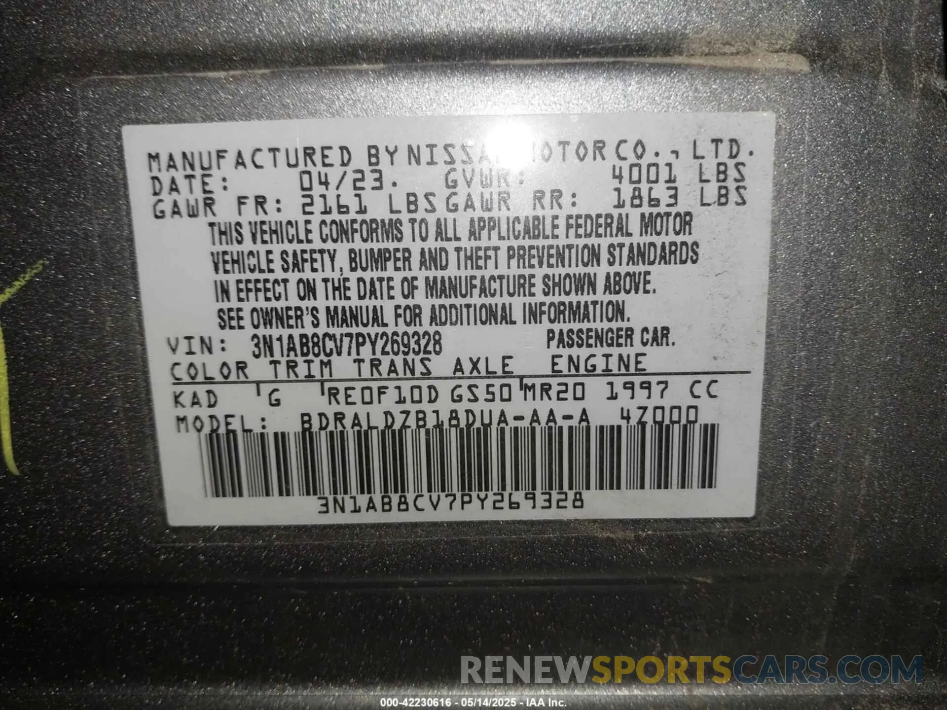 9 fotografías del automóvil dañado 3N1AB8CV7PY269328 NISSAN SENTRA 2023