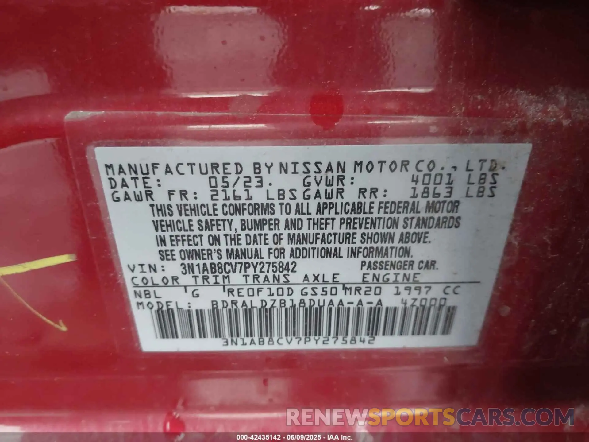 9 fotografías del automóvil dañado 3N1AB8CV7PY275842 NISSAN SENTRA 2023