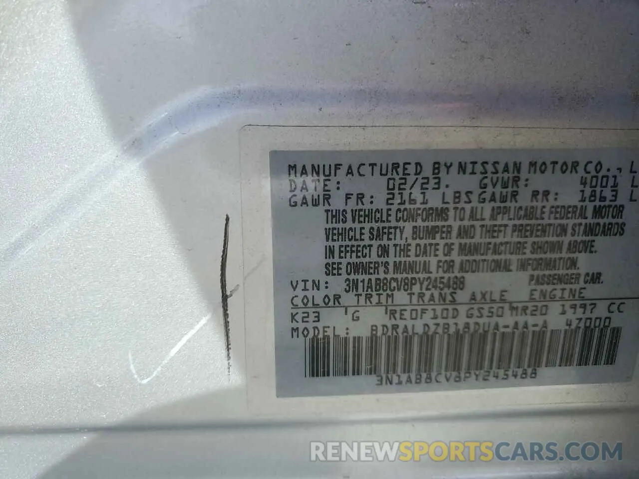13 fotografías del automóvil dañado 3N1AB8CV8PY245488 NISSAN SENTRA 2023