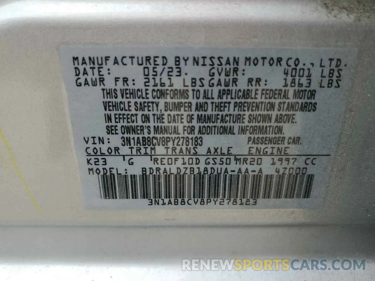 12 fotografías del automóvil dañado 3N1AB8CV8PY278183 NISSAN SENTRA 2023