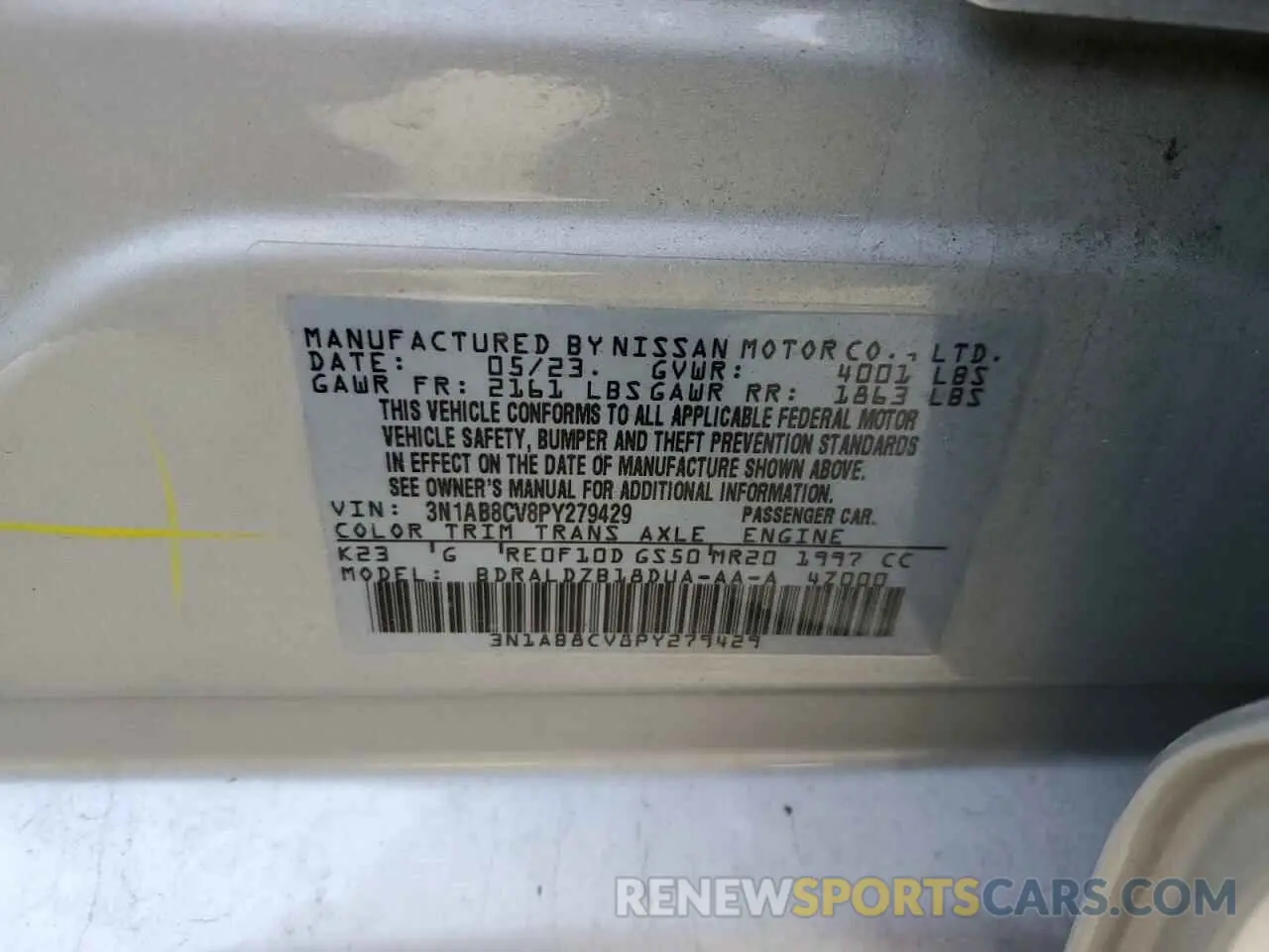 12 fotografías del automóvil dañado 3N1AB8CV8PY279429 NISSAN SENTRA 2023