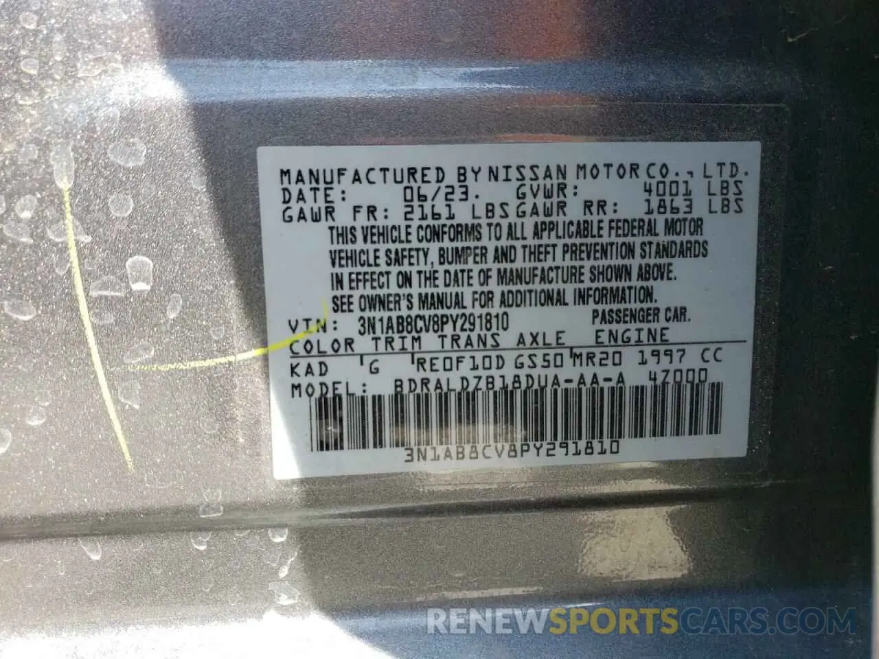 12 fotografías del automóvil dañado 3N1AB8CV8PY291810 NISSAN SENTRA 2023