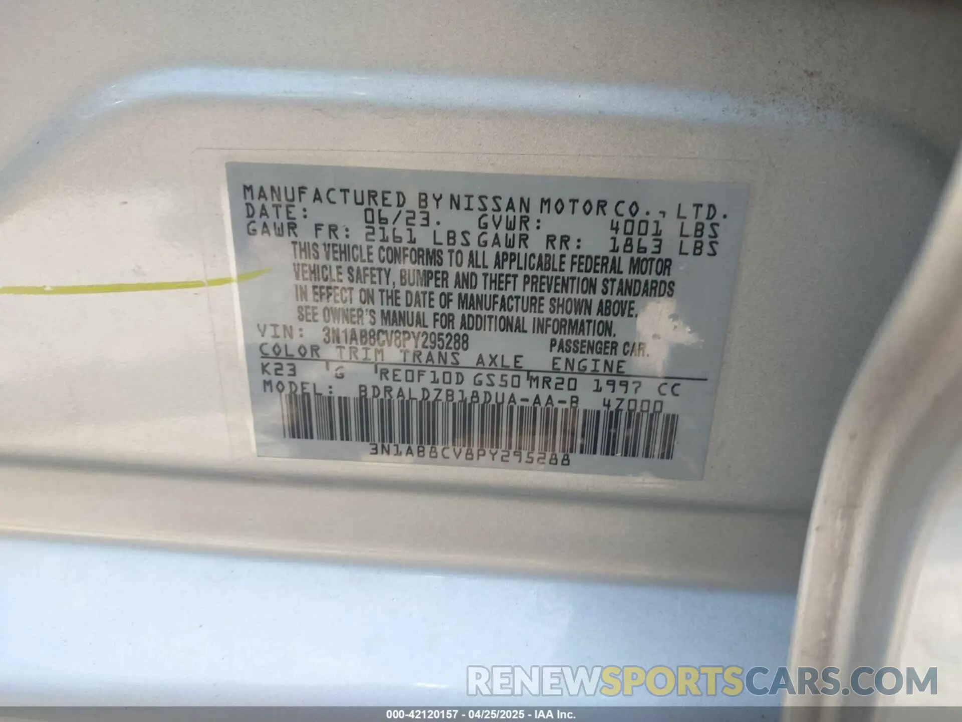 9 fotografías del automóvil dañado 3N1AB8CV8PY295288 NISSAN SENTRA 2023