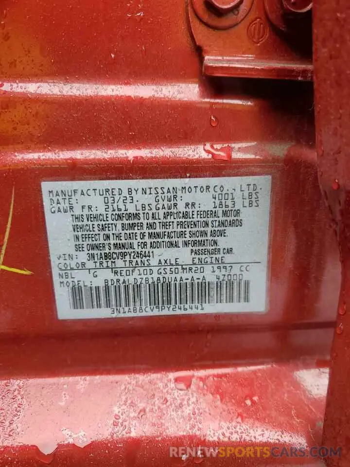 13 fotografías del automóvil dañado 3N1AB8CV9PY246441 NISSAN SENTRA 2023