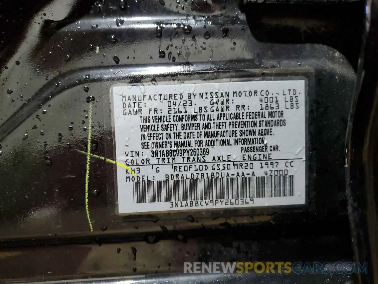 13 fotografías del automóvil dañado 3N1AB8CV9PY260369 NISSAN SENTRA 2023
