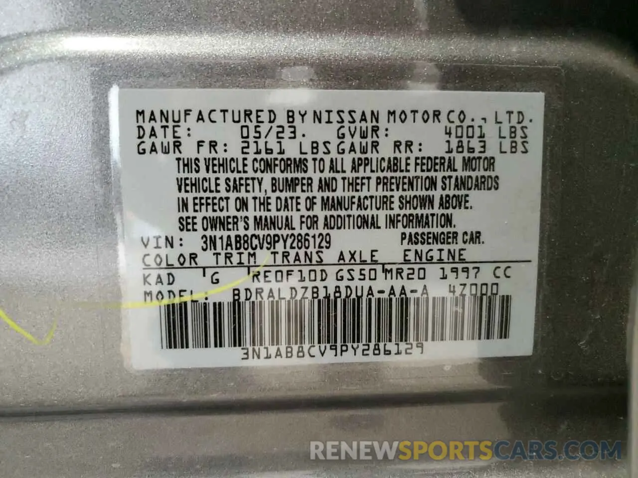 12 fotografías del automóvil dañado 3N1AB8CV9PY286129 NISSAN SENTRA 2023