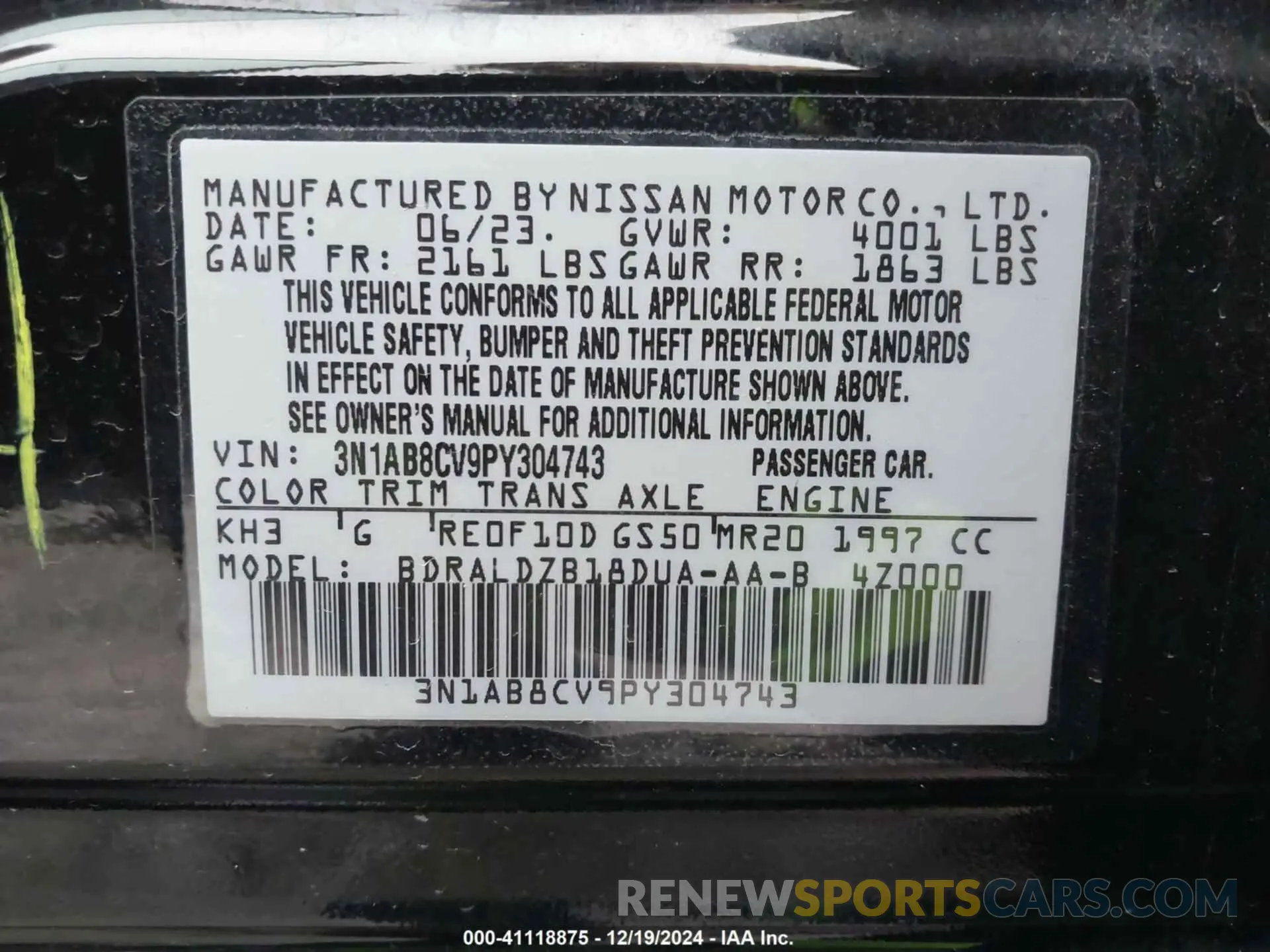 9 fotografías del automóvil dañado 3N1AB8CV9PY304743 NISSAN SENTRA 2023