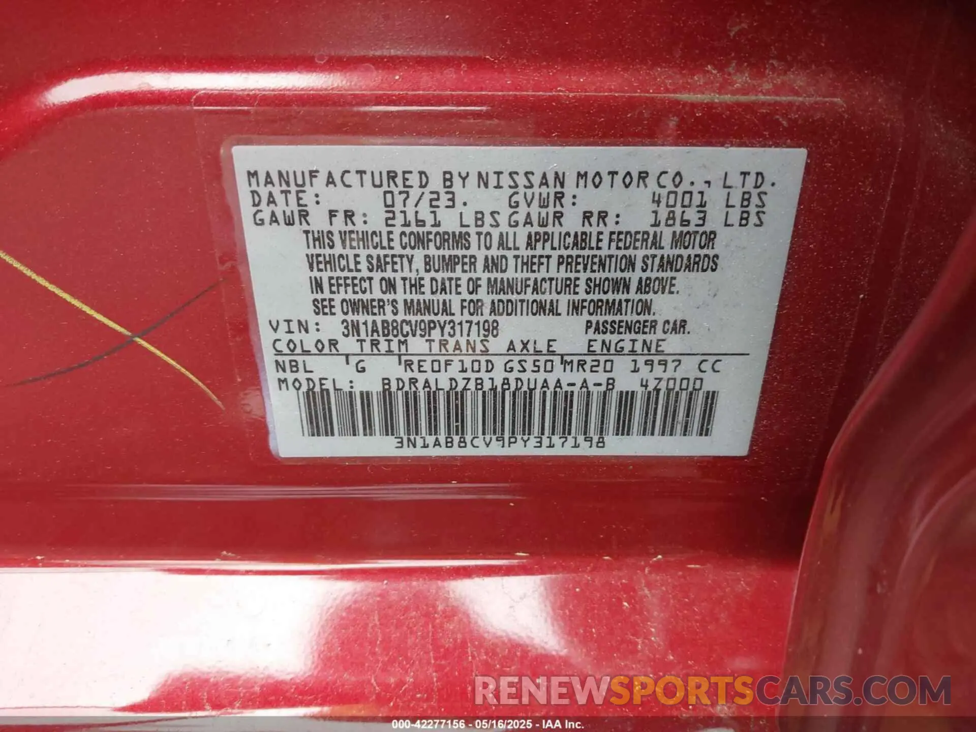 9 fotografías del automóvil dañado 3N1AB8CV9PY317198 NISSAN SENTRA 2023