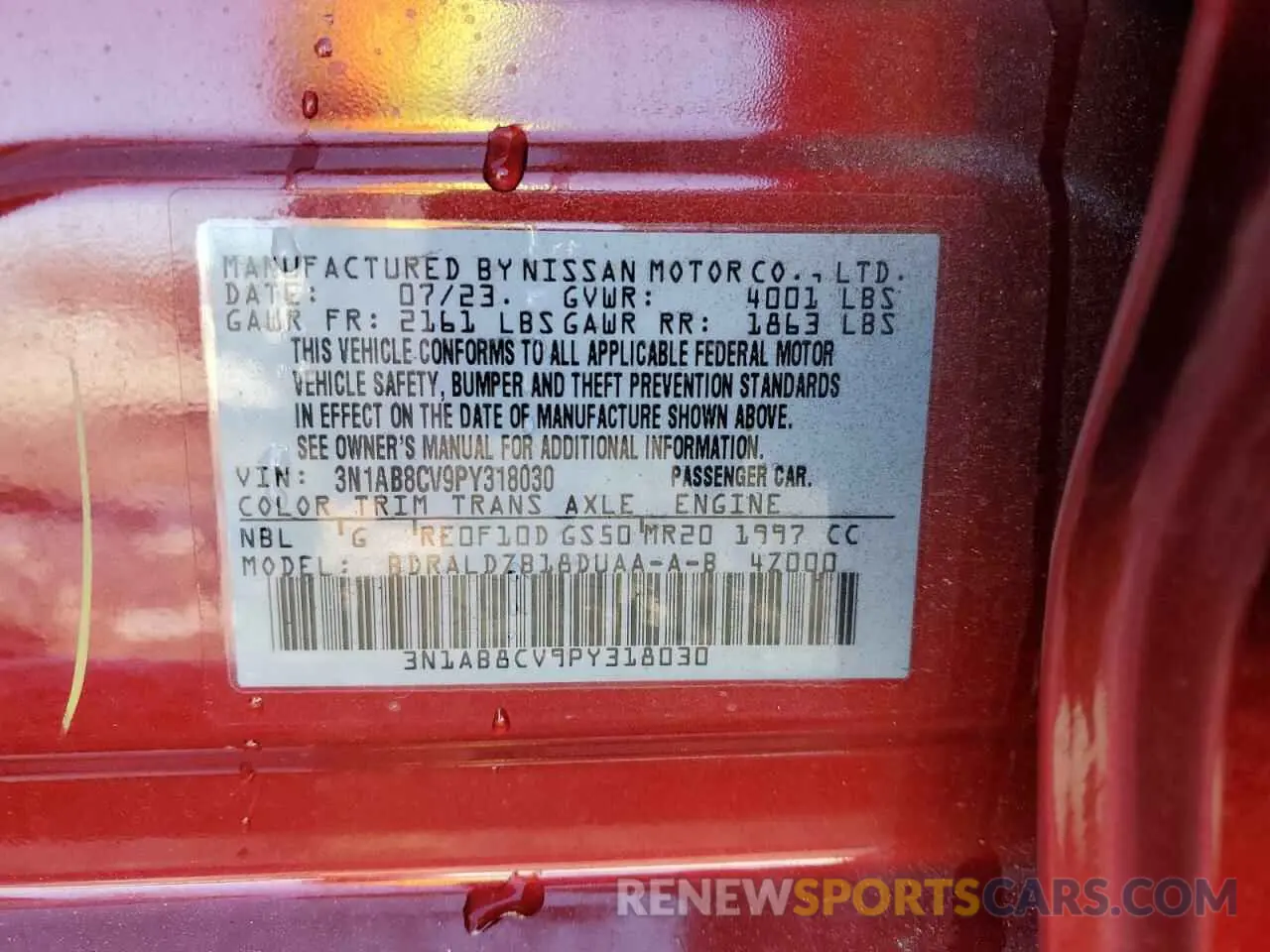 13 fotografías del automóvil dañado 3N1AB8CV9PY318030 NISSAN SENTRA 2023