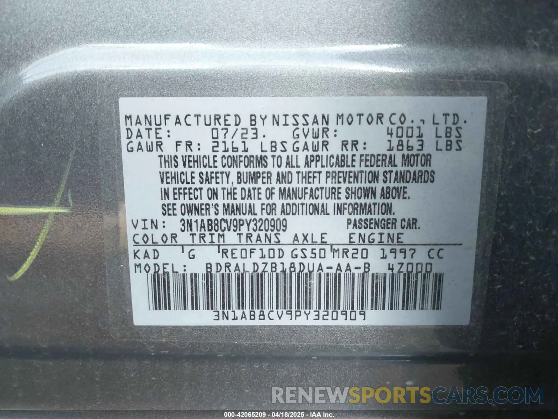 9 fotografías del automóvil dañado 3N1AB8CV9PY320909 NISSAN SENTRA 2023