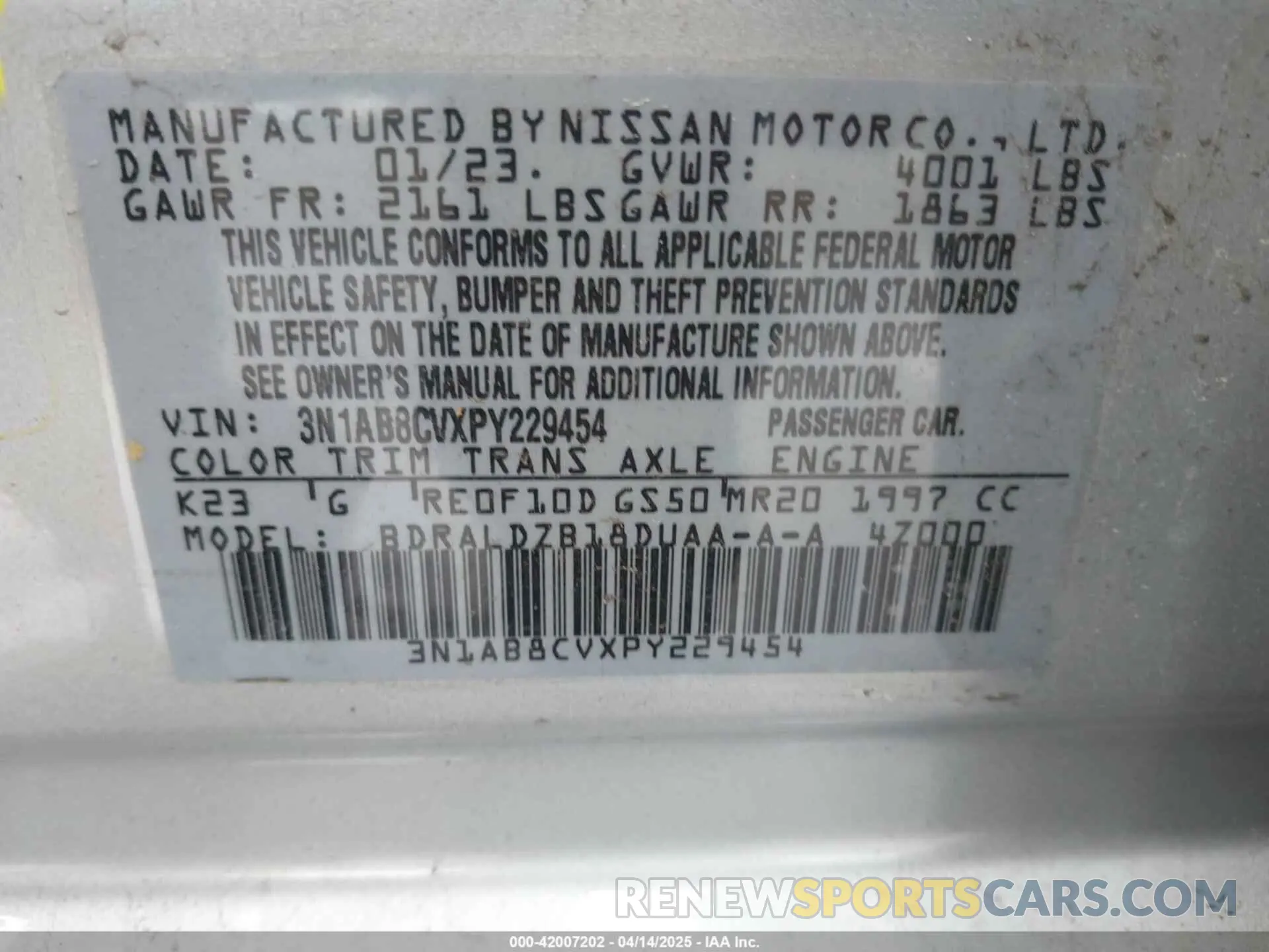 9 fotografías del automóvil dañado 3N1AB8CVXPY229454 NISSAN SENTRA 2023
