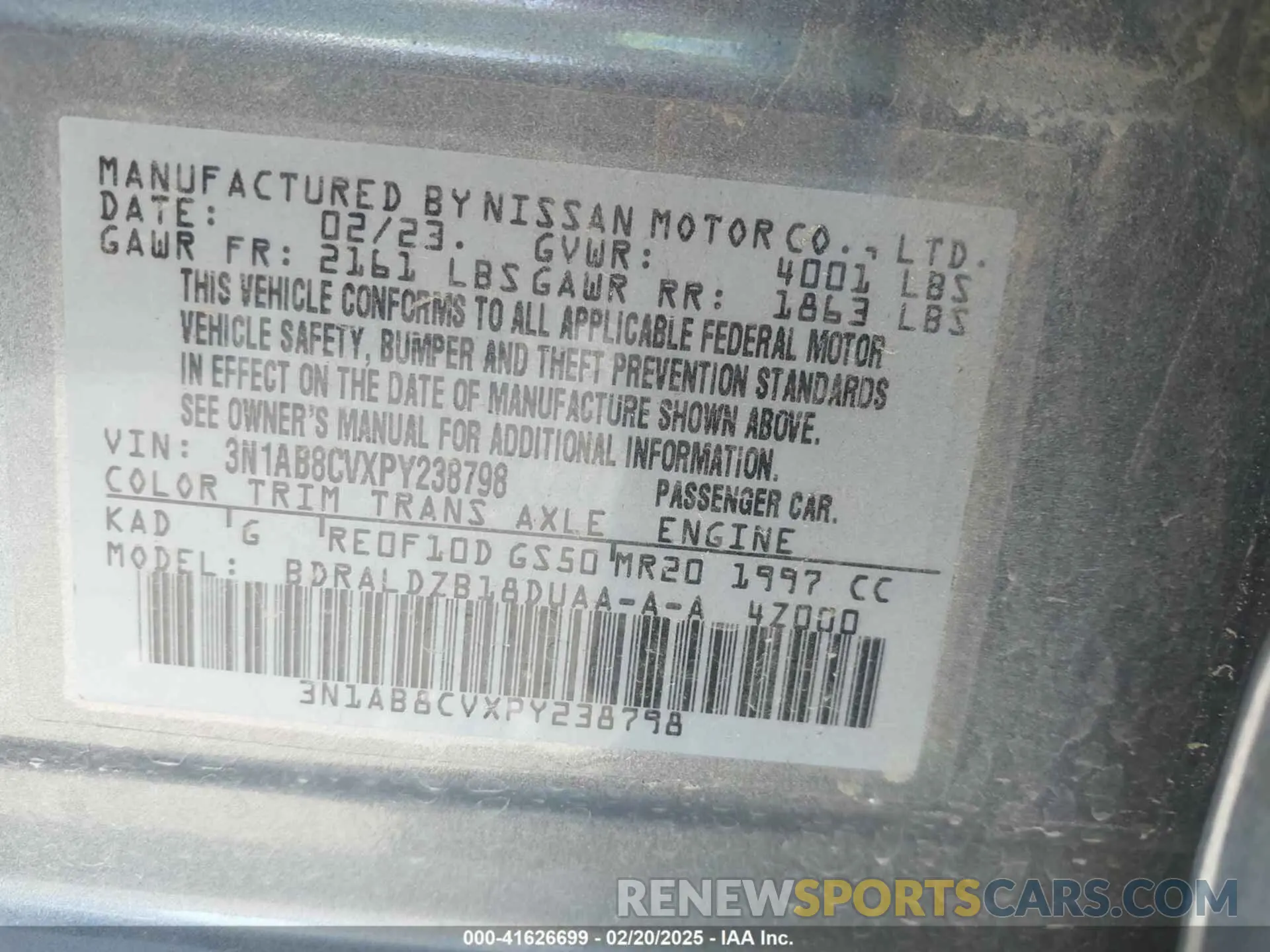 9 fotografías del automóvil dañado 3N1AB8CVXPY238798 NISSAN SENTRA 2023