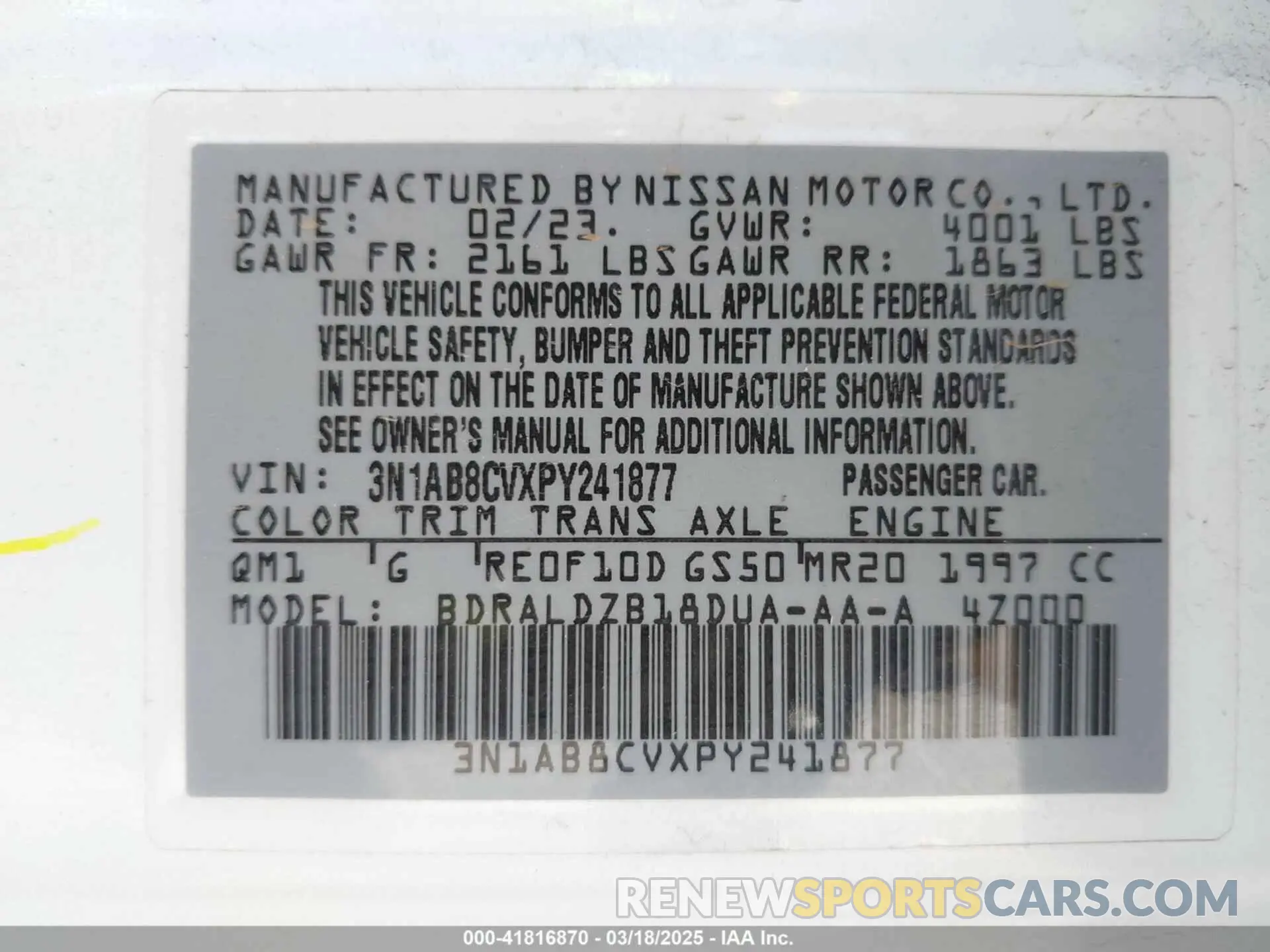 9 fotografías del automóvil dañado 3N1AB8CVXPY241877 NISSAN SENTRA 2023