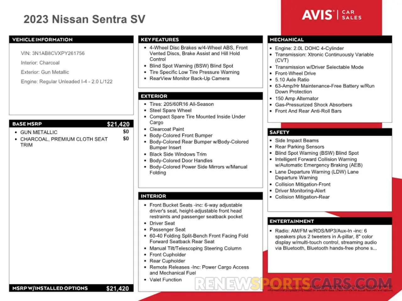12 fotografías del automóvil dañado 3N1AB8CVXPY261756 NISSAN SENTRA 2023
