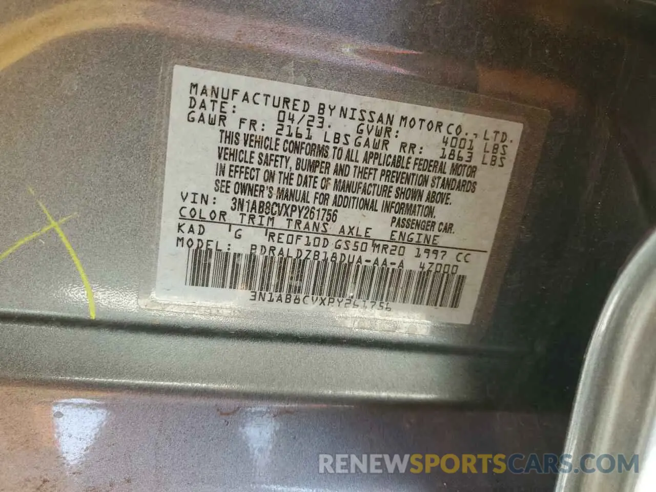 13 fotografías del automóvil dañado 3N1AB8CVXPY261756 NISSAN SENTRA 2023