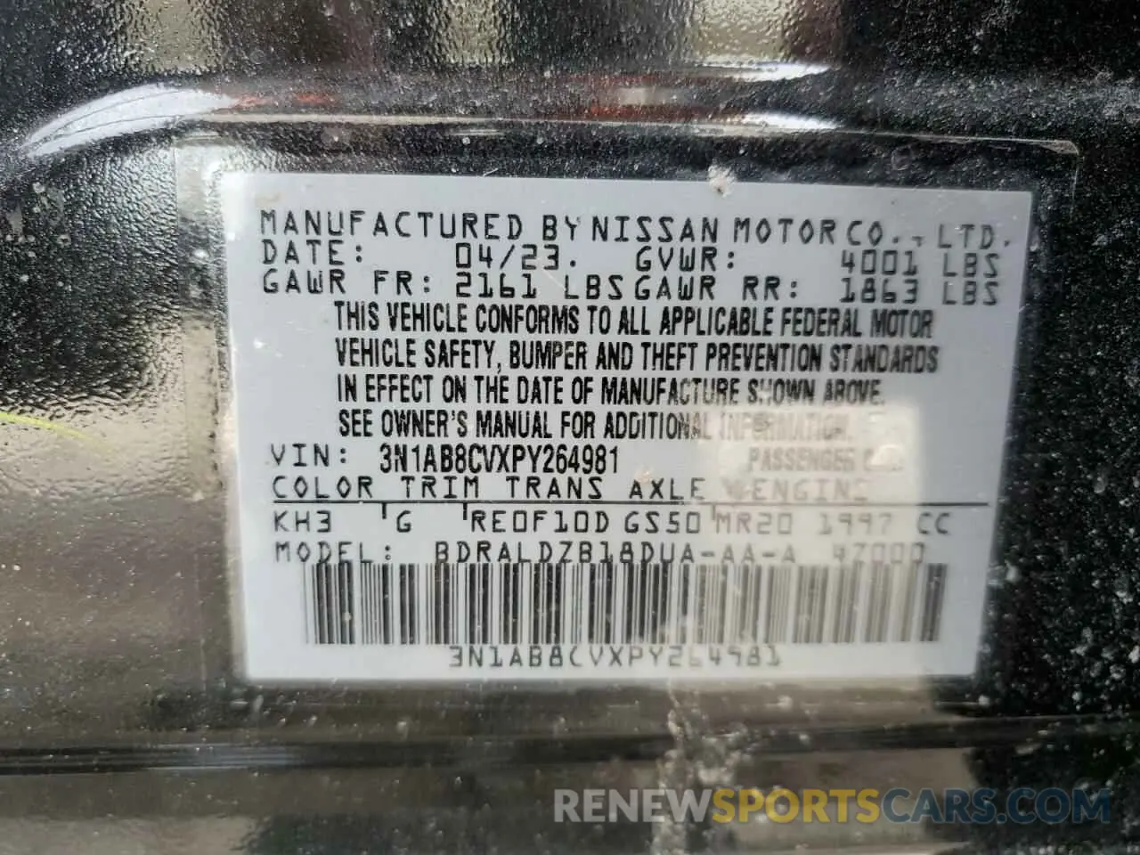 15 fotografías del automóvil dañado 3N1AB8CVXPY264981 NISSAN SENTRA 2023