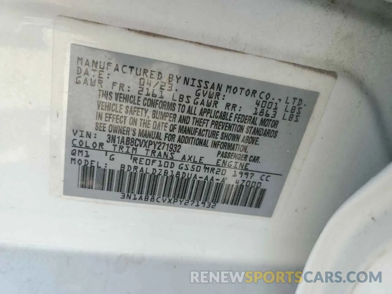 12 fotografías del automóvil dañado 3N1AB8CVXPY271932 NISSAN SENTRA 2023
