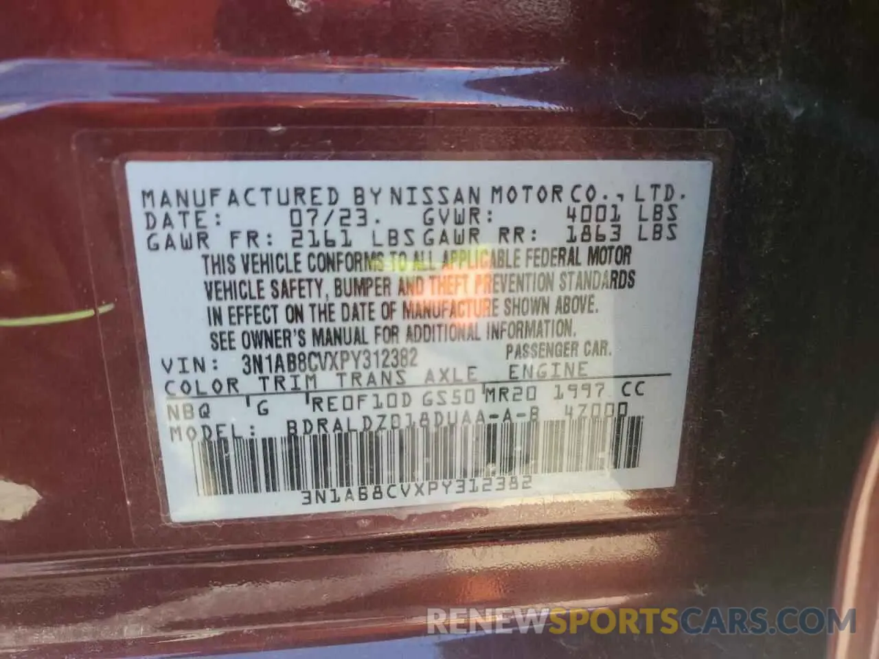 12 fotografías del automóvil dañado 3N1AB8CVXPY312382 NISSAN SENTRA 2023
