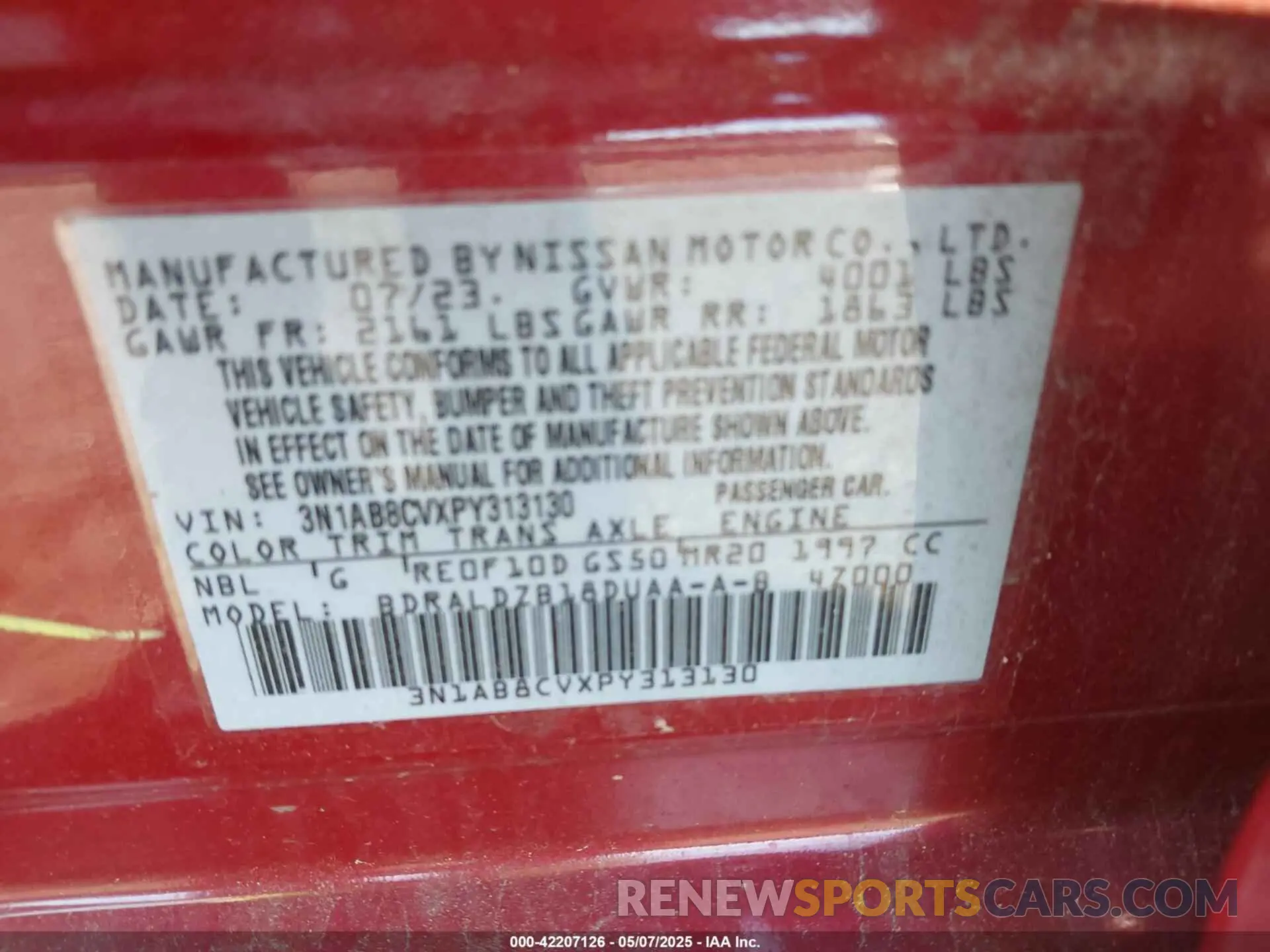 9 fotografías del automóvil dañado 3N1AB8CVXPY313130 NISSAN SENTRA 2023
