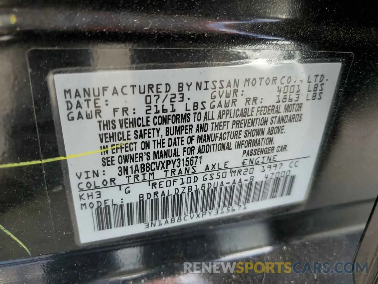 12 fotografías del automóvil dañado 3N1AB8CVXPY315671 NISSAN SENTRA 2023