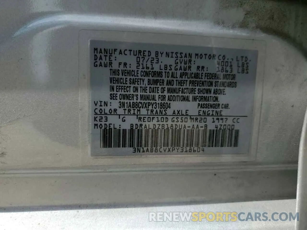 12 fotografías del automóvil dañado 3N1AB8CVXPY318604 NISSAN SENTRA 2023