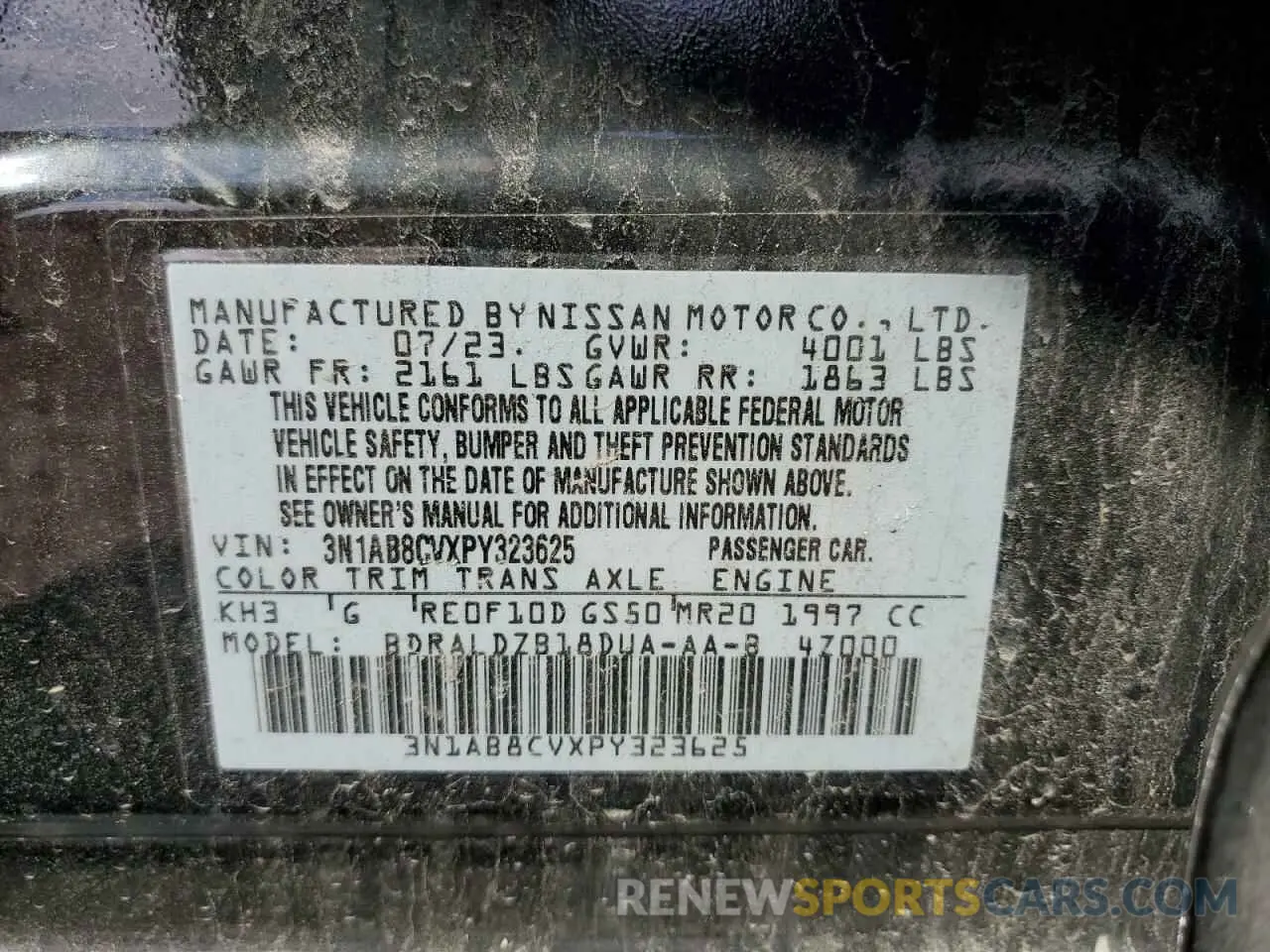 13 fotografías del automóvil dañado 3N1AB8CVXPY323625 NISSAN SENTRA 2023