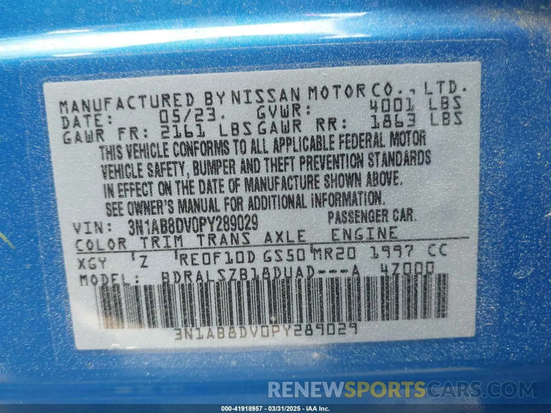 9 fotografías del automóvil dañado 3N1AB8DV0PY289029 NISSAN SENTRA 2023