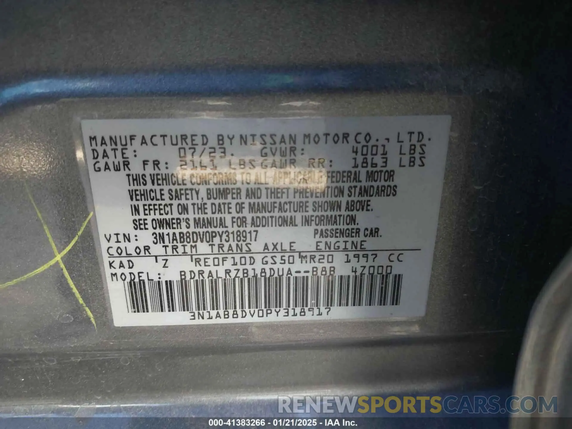 9 fotografías del automóvil dañado 3N1AB8DV0PY318917 NISSAN SENTRA 2023
