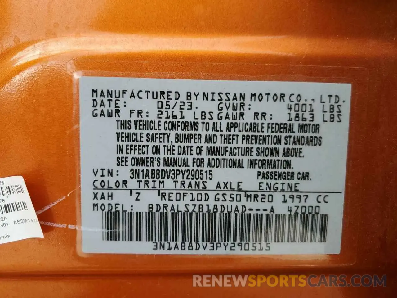 12 fotografías del automóvil dañado 3N1AB8DV3PY290515 NISSAN SENTRA 2023
