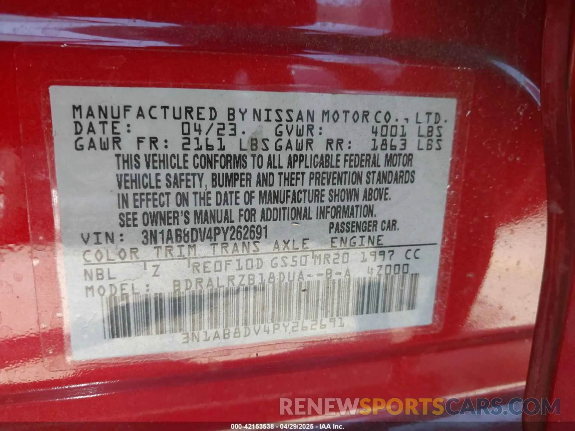 9 fotografías del automóvil dañado 3N1AB8DV4PY262691 NISSAN SENTRA 2023