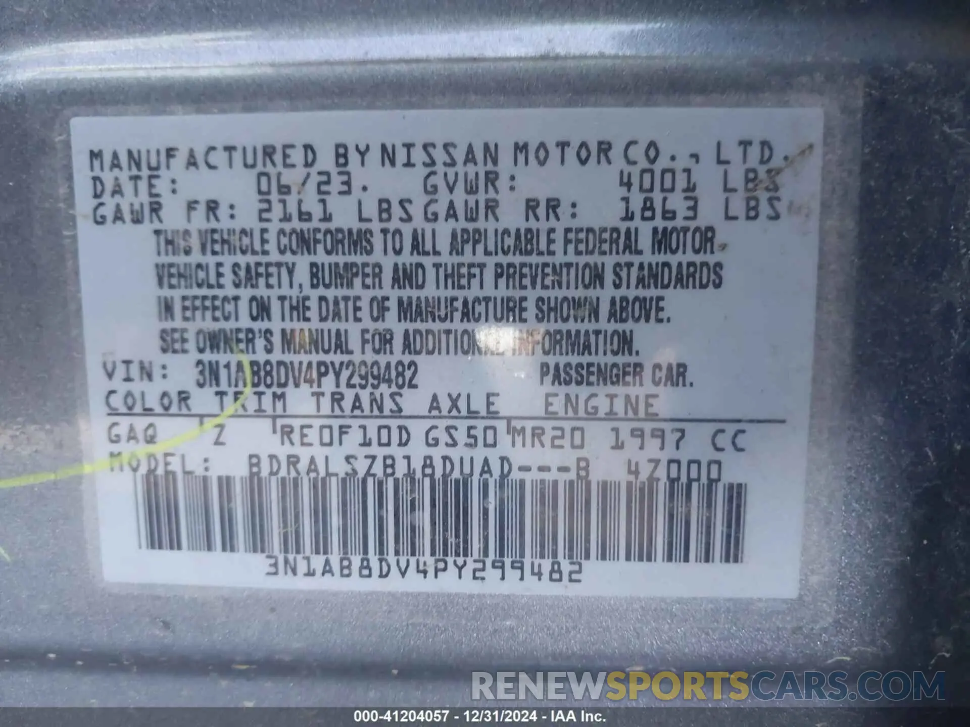 9 fotografías del automóvil dañado 3N1AB8DV4PY299482 NISSAN SENTRA 2023
