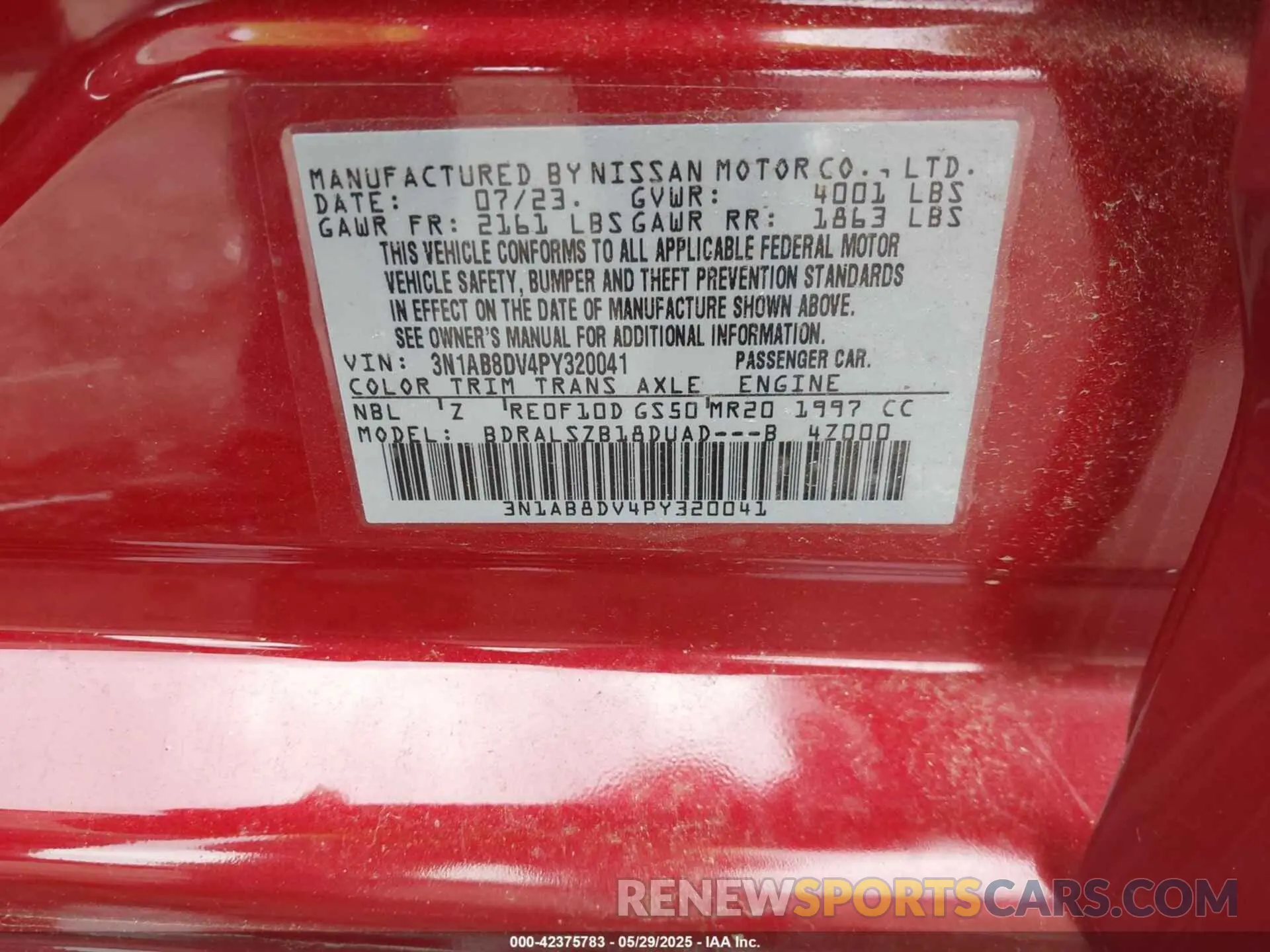 9 fotografías del automóvil dañado 3N1AB8DV4PY320041 NISSAN SENTRA 2023