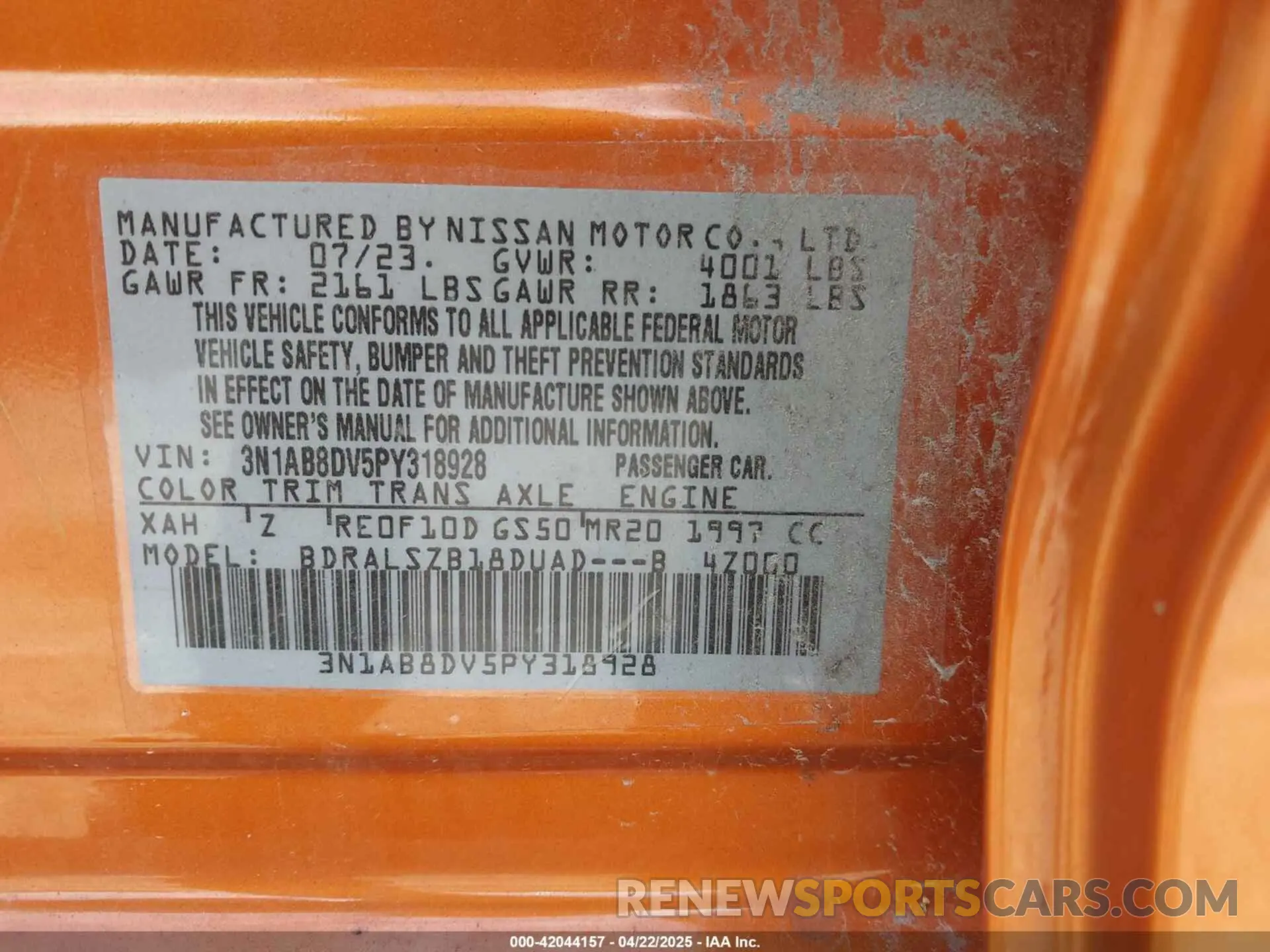 9 fotografías del automóvil dañado 3N1AB8DV5PY318928 NISSAN SENTRA 2023