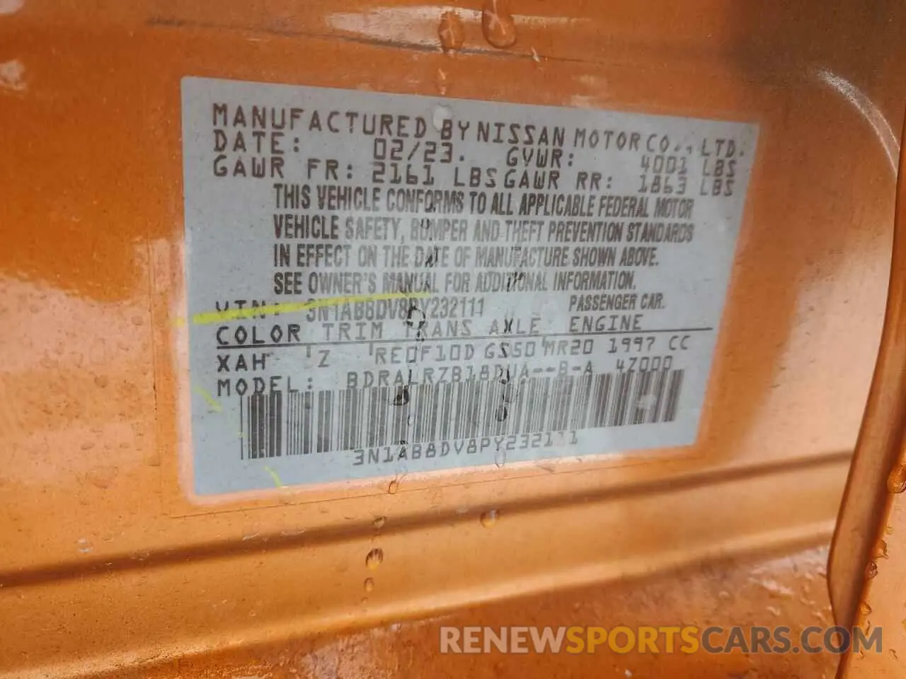 14 fotografías del automóvil dañado 3N1AB8DV8PY232111 NISSAN SENTRA 2023