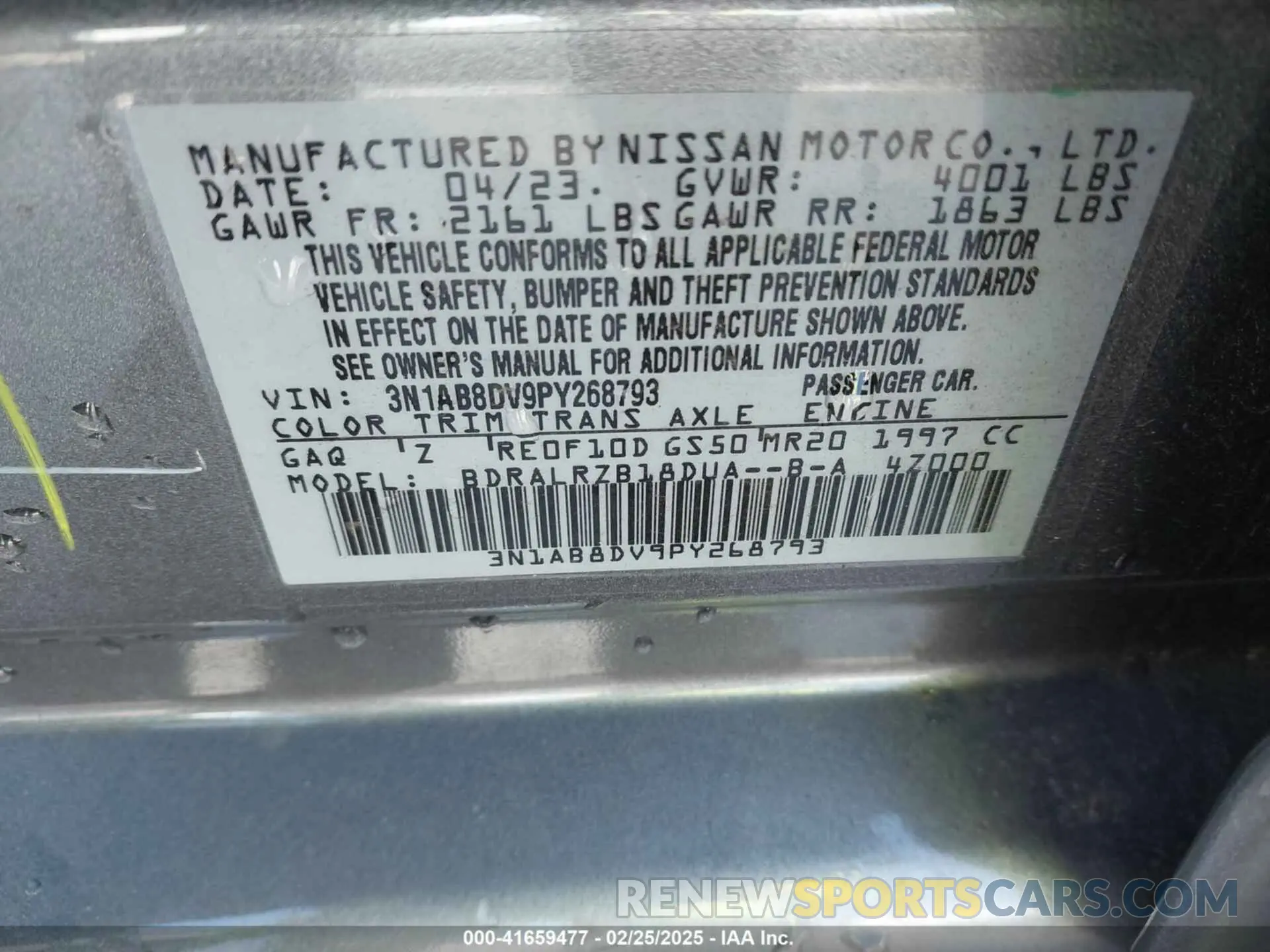 9 fotografías del automóvil dañado 3N1AB8DV9PY268793 NISSAN SENTRA 2023