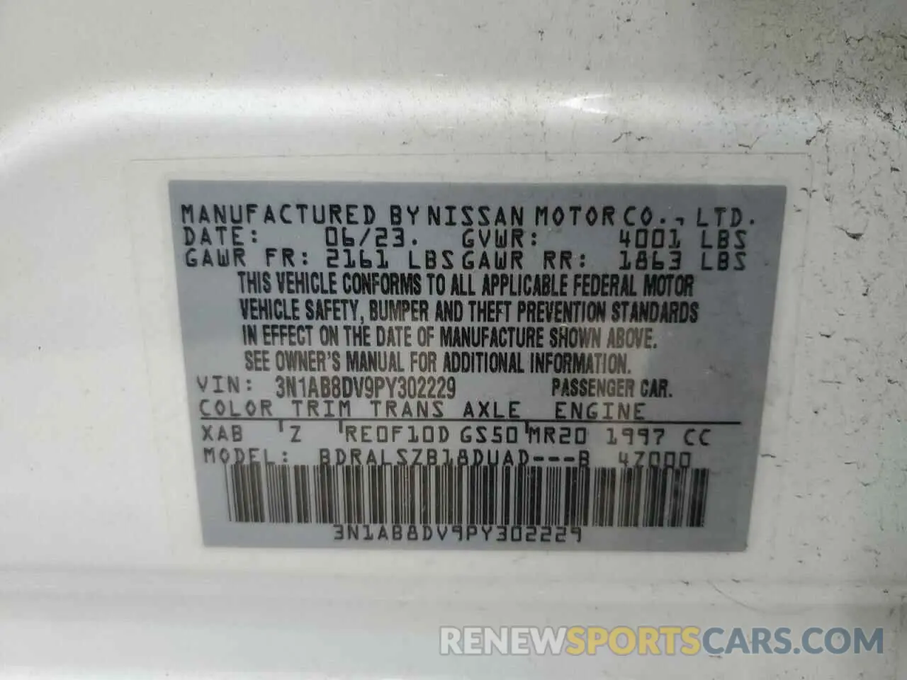 12 fotografías del automóvil dañado 3N1AB8DV9PY302229 NISSAN SENTRA 2023