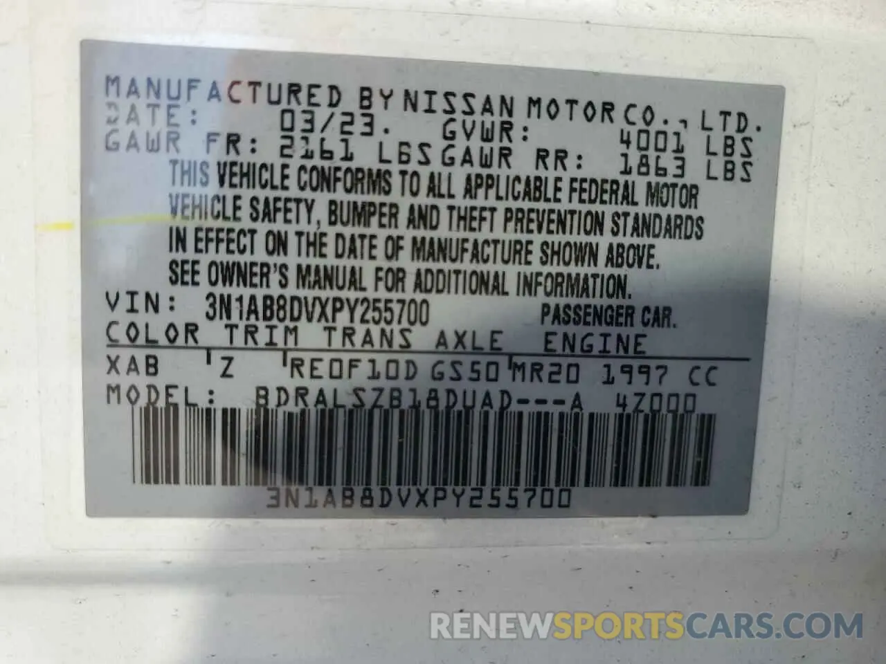 14 fotografías del automóvil dañado 3N1AB8DVXPY255700 NISSAN SENTRA 2023
