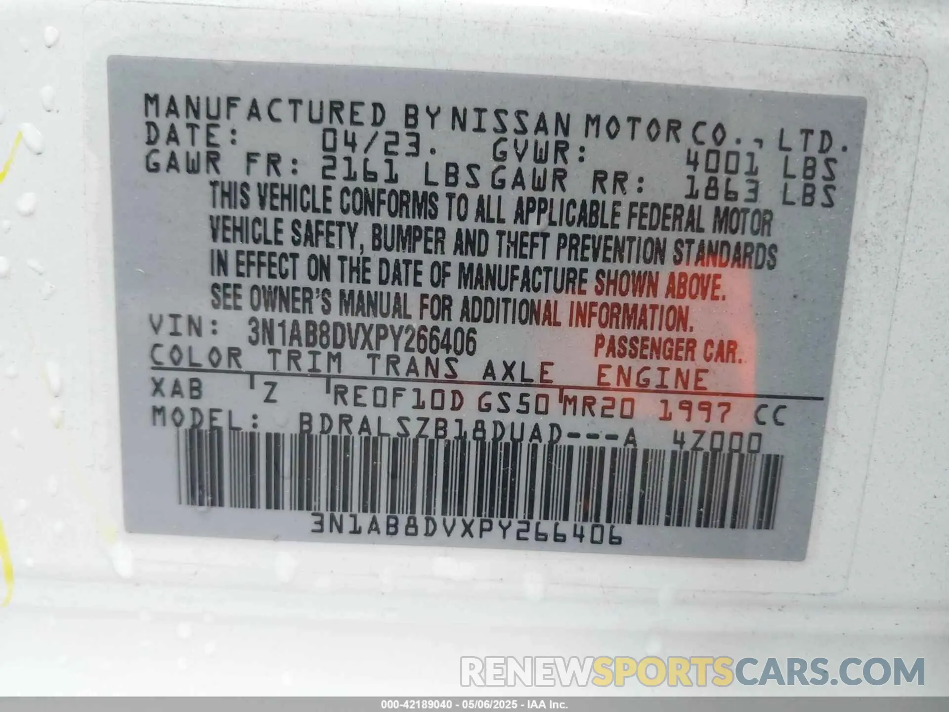 9 fotografías del automóvil dañado 3N1AB8DVXPY266406 NISSAN SENTRA 2023
