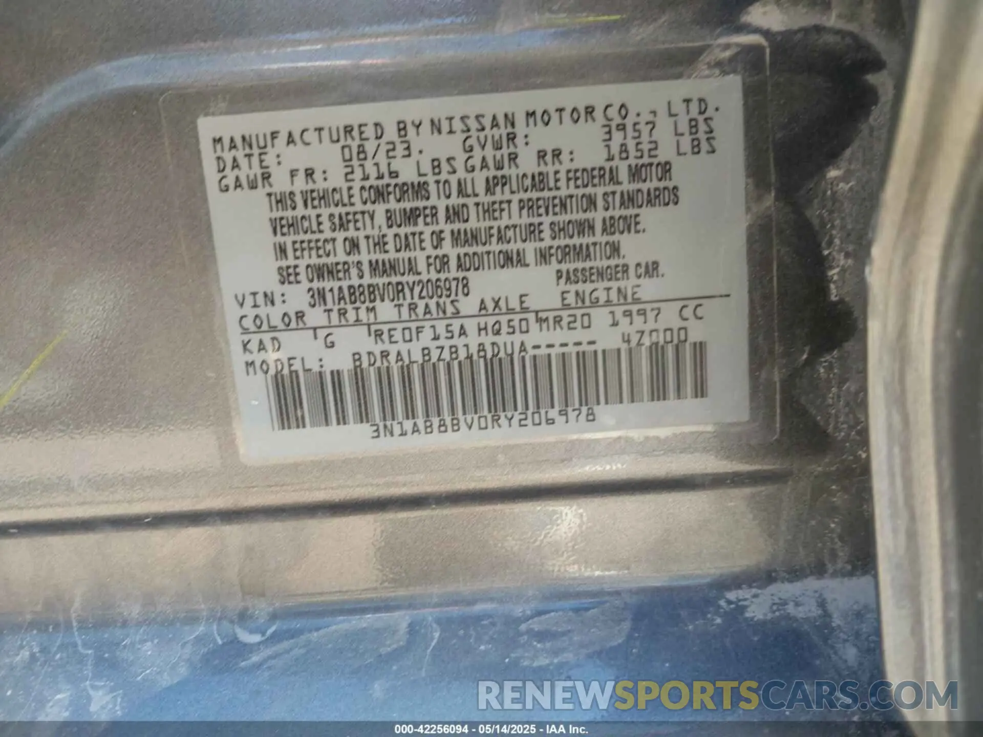 9 fotografías del automóvil dañado 3N1AB8BV0RY206978 NISSAN SENTRA 2024