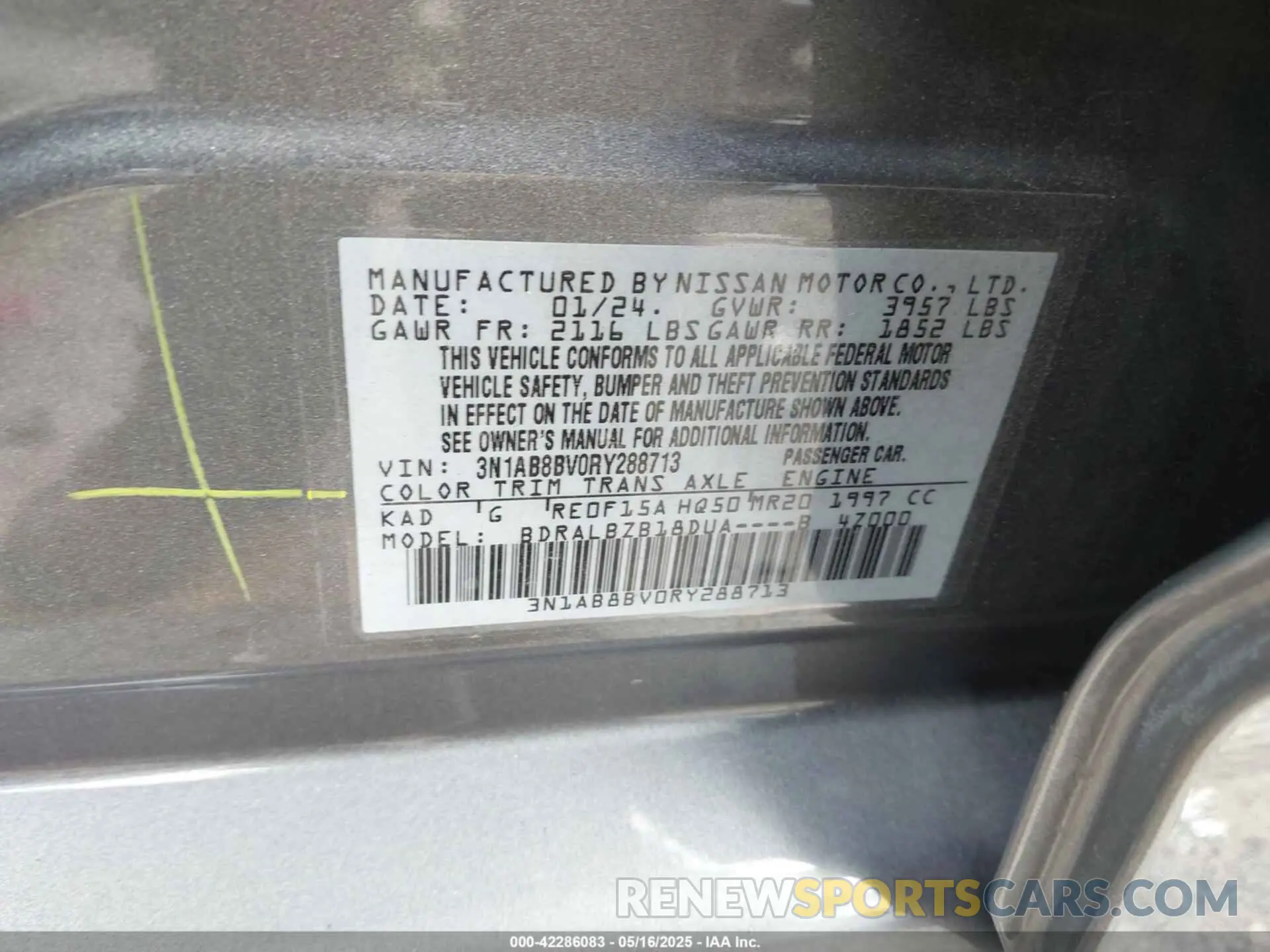 9 fotografías del automóvil dañado 3N1AB8BV0RY288713 NISSAN SENTRA 2024