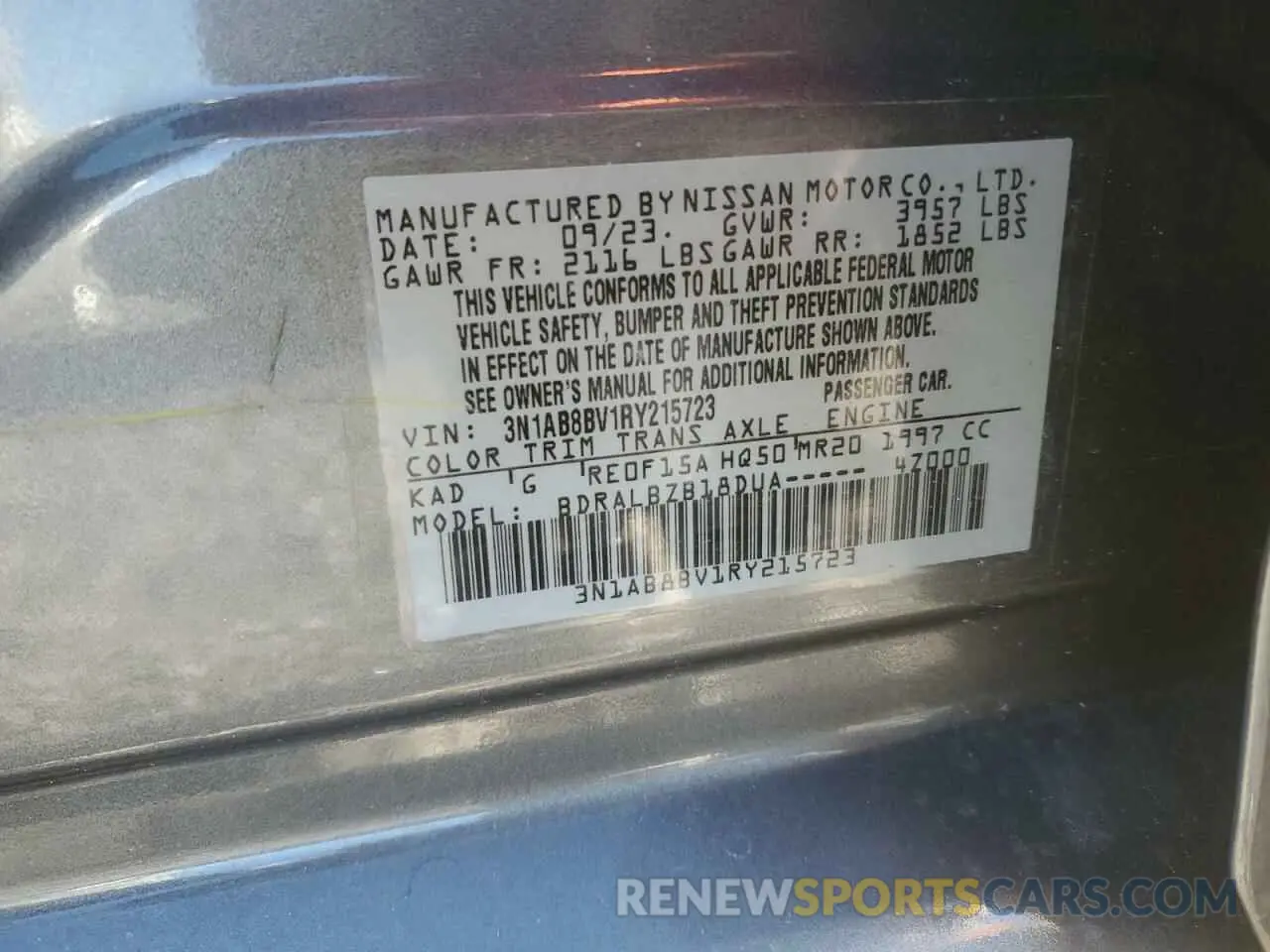 12 fotografías del automóvil dañado 3N1AB8BV1RY215723 NISSAN SENTRA 2024
