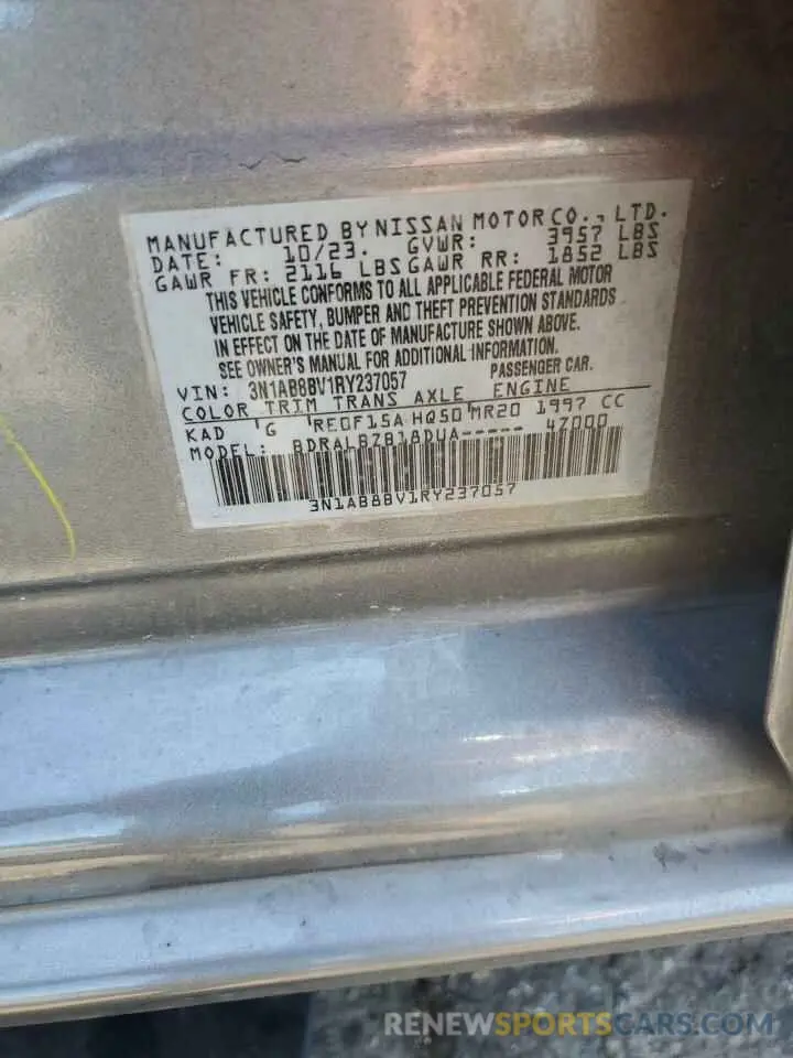 13 fotografías del automóvil dañado 3N1AB8BV1RY237057 NISSAN SENTRA 2024