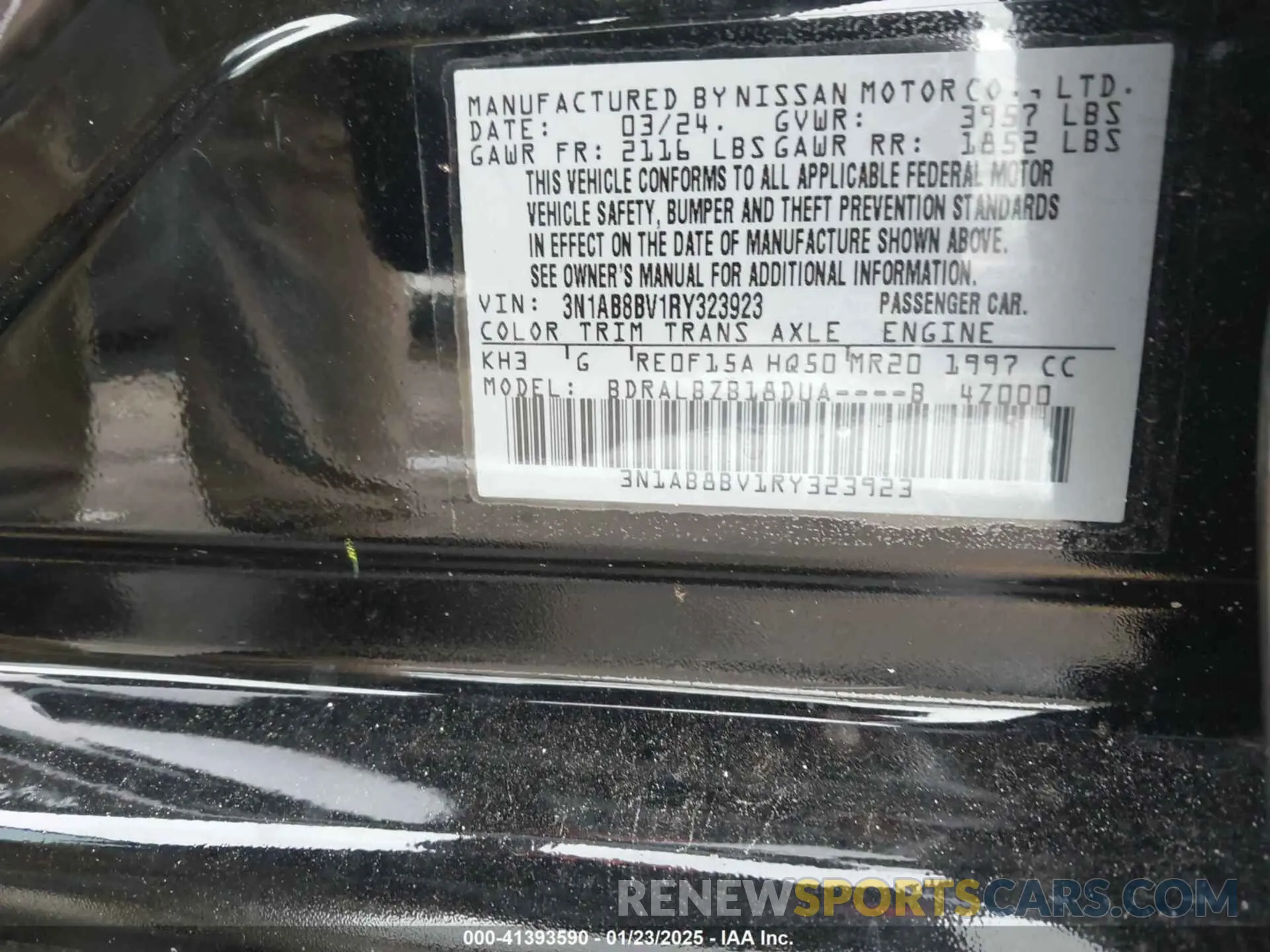 9 fotografías del automóvil dañado 3N1AB8BV1RY323923 NISSAN SENTRA 2024
